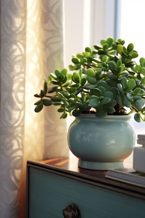 Large Jade Plant Indoor, Hanging Jade Plant, Bedroom Flowers Plants, Plant Branding, Plant Decor Living Room, London Home Decor, Low Maintenance Indoor Plants, Jade Plant, Flower Bedroom