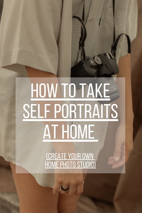 No studio, no problem! In this week’s article, I talk about how to take self portraits at home, without expensive gear, fancy backdrops and studio lighting. I share how your home can serve as a DIY studio space. In addition, I will talk about different camera options for home photography and finally give you some creative ideas for self portrait photography at home. Tap image to read! #selfportrait #photoideas #photographyideas #photostudio #photographytips #photography At Home Photo Shoot By Yourself, Setting Up A Photo Studio At Home, Self Portrait For Photographer, Bedroom Self Portrait Photography, Diy Portrait Backdrop, How To Take Professional Photos At Home, Tips For Portrait Photography, Diy Home Photo Studio, How To Self Portrait Photography