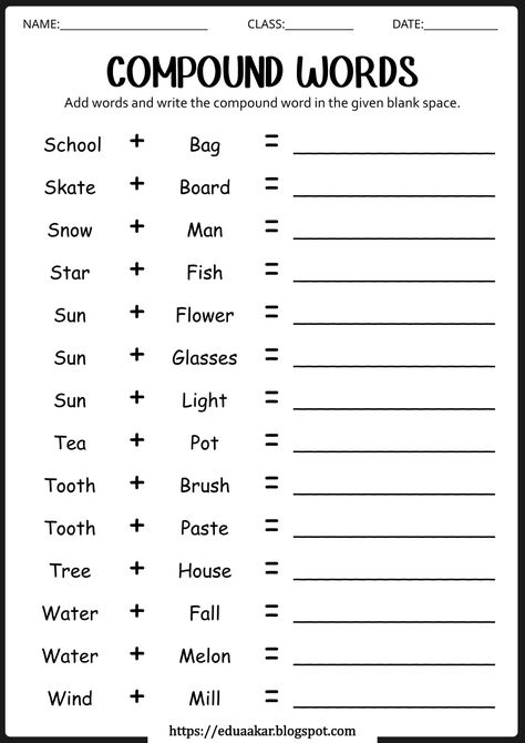 Compound Worksheet, Third Grade Science Worksheets, Tutoring Reading, English Charts, Classroom Bulletin Boards Elementary, Compound Words Worksheets, Compound Words Activities, English Stories For Kids, English Word Book