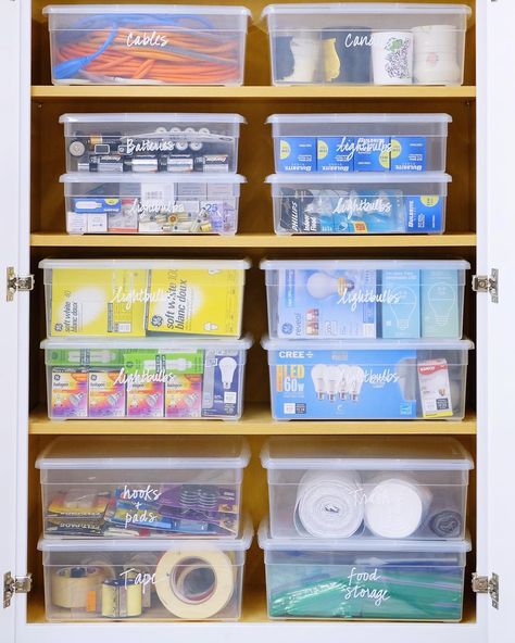 Organisation, Light Bulb Storage, Laundry Room Stackable, Laundry Room Storage Shelves, Small Laundry Room Organization, Utility Closet, Organized Closet, Stackable Storage Boxes, Stackable Washer And Dryer