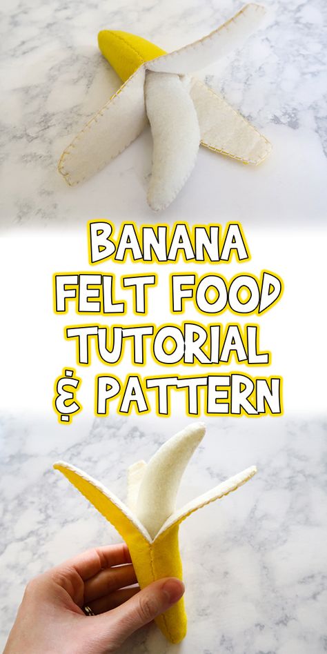 Banana | Felt Food Tutorial & Pattern | Woo! Jr. Kids Activities Play Food Diy, Felt Food Pattern, Felt Toys Diy, Felt Food Diy, Felt Food Patterns, Felt Fruit, Banana Pattern, Baby Mobil, Food Pattern