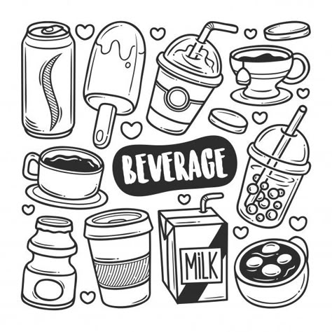 Beverage icons hand drawn doodle colorin... | Premium Vector #Freepik #vector #coffee #water #tea #milk Water Doodles, Milk Doodle, Doodle Food, Icons Hand Drawn, Water Doodle, Drink Doodles, Coffee Doodle, Zestaw Ikon, Food Doodles