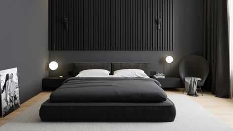 Dark Modern Bedroom, Black And Grey Bedroom, Dark Interior Design, Black Bedroom Design, Black Bedroom Decor, Luxury Bedroom Design, Steak House, Luxury Bedroom Master, Bedroom Bed Design