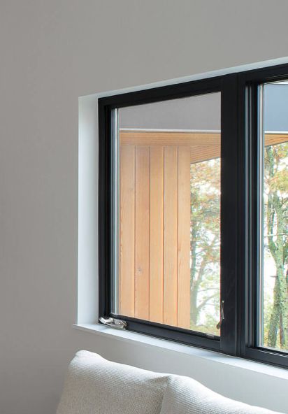 Anderson E-series in window with drywall return trim Interior Window No Trim, Flush Window Sill, Sheetrock Returns On Windows, Window With No Trim, Drywall Window Casing, Drywall Wrapped Windows With Sill, Midcentury Window Trim, Drywall Return Window Trim, Drywall Wrapped Windows