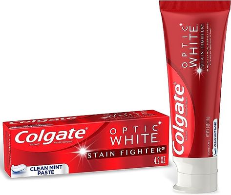 Amazon.com : Colgate Optic White Stain Fighter Whitening Toothpaste, Clean Mint Flavor, Safely Removes Surface Stains, Enamel-Safe for Daily Use, Teeth Whitening Toothpaste with Fluoride, 4.2 Oz Tube : Health & Household Colgate Optic White Toothpaste, Optic White Toothpaste, School Hygiene, Colgate Optic White, Teeth Stain Remover, White Toothpaste, Dorm Shopping, Best Toothpaste, Wishlist Christmas