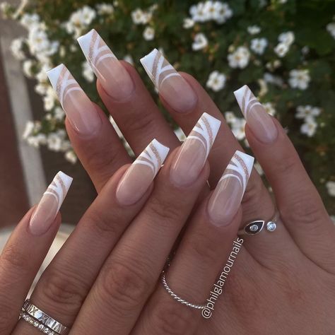 White Tip Nail Designs, March Nail Designs, March Nail, Cherry Nail, White French Nails, Tip Nail Designs, White Tip Nails, White Coffin Nails, French Manicure Designs