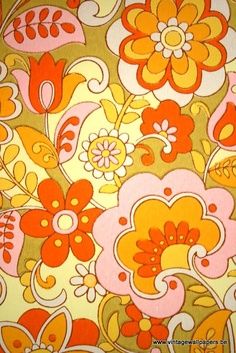 n Seventies Wallpaper, Atomic Wallpaper, 70s Kitsch, 60s Wallpaper, 70s Print, 70s Wallpaper, Vintage Wallpaper Patterns, Stylised Flowers, 70s Design