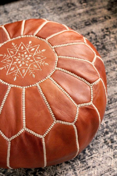 Improving Sleep, Art Marocain, Jasmine Flowers, Moroccan Leather Pouf, White Jasmine, Poufs & Ottomans, Floor Pouf, Moroccan Leather, Leather Scraps