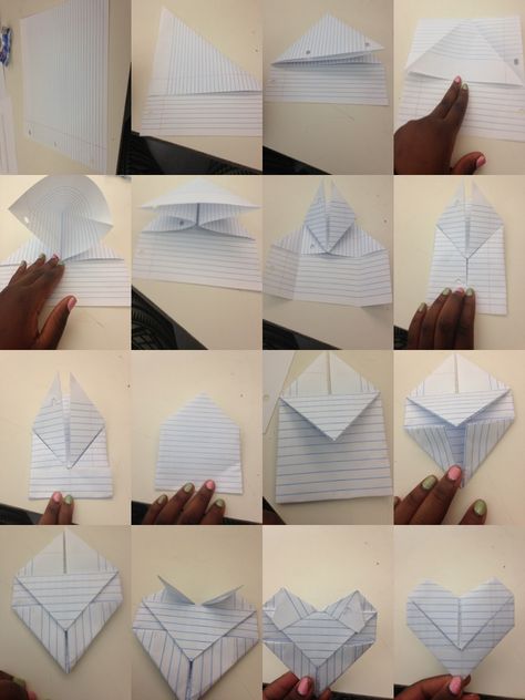 Just made this-it was easy :) cute way to fold a love note! Folding Paper Into A Heart, How To Fold Heart Paper, Fold Heart Paper, Fun Ways To Fold Paper, How To Fold A Envelope Paper, Folded Letter Ideas, Fold A Heart Out Of Paper, Folding Notes Diy, Ways To Fold Paper Note