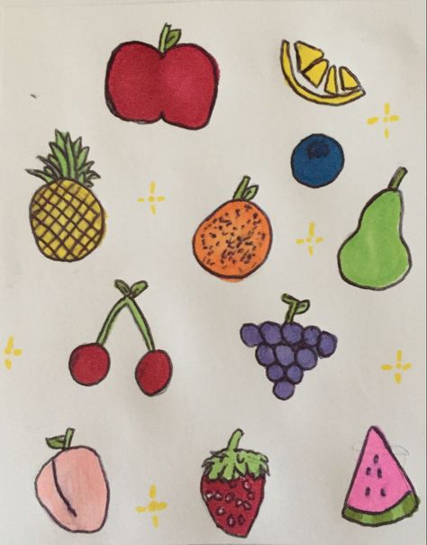 #fruit #drawing #mine #beginner Fruits Drawing Easy, Easy Fruit Drawing, Berry Drawing, Fruit Doodles, Fruit Drawings, Fruit Drawing, Fruits Drawing, Drawing Easy, Pre School