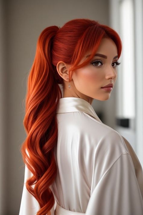 Long Hairstyles For Redheads, Best Makeup For Copper Hair, Red Hair Styles Hairstyles Long, Ginger Hair Tones, Bright Copper Hair Dark Roots, Fiery Copper Hair, Copper Red Hair Balayage, Fire Hair Art, Dark Red Copper Hair