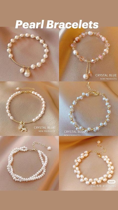 Fancy Accessories Aesthetic, Pearls Jewellery Designs, Accessories Diy Handmade, Crafts With Pearls, Diy Pearl Bracelet Ideas, Cute Pearl Bracelet Ideas, Pearl Bracelets Ideas, Beeds Jewelery Ideas, Jewelry Accessories Handmade