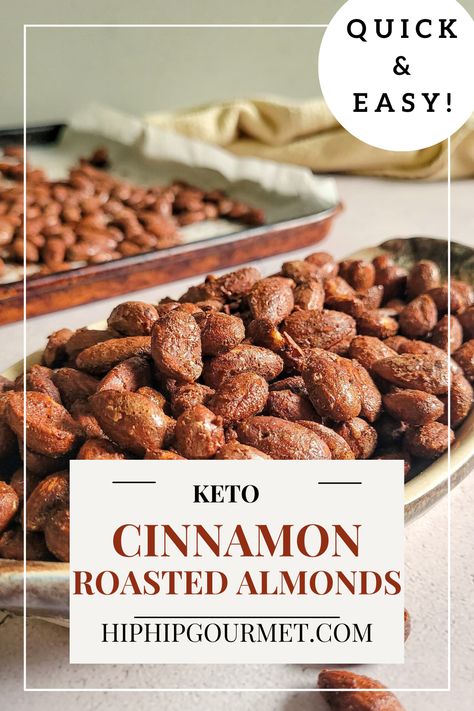 tray of almonds in the background, bowl of almonds in the front Roasted Cinnamon Almonds, Cinnamon Toasted Almonds, Cinnamon Almonds Recipe Oven, Cinnamon Almonds Recipe, Cinnamon Sugar Almonds, Cinnamon Roasted Almonds, Honey Roasted Almonds, Cinnamon Almonds, Easy Oven