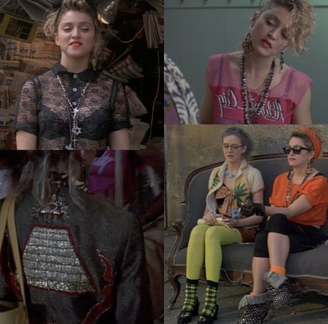 I love love love Madonna's fashion in Desperately seeking Susan....if only my life was conducive to dressing like this 80s Movie Characters, Outfit 80s, Madonna Fashion, Desperately Seeking Susan, Bright Blazer, Embellished Leggings, 1980s Movies, Madonna 80s, 80's Fashion