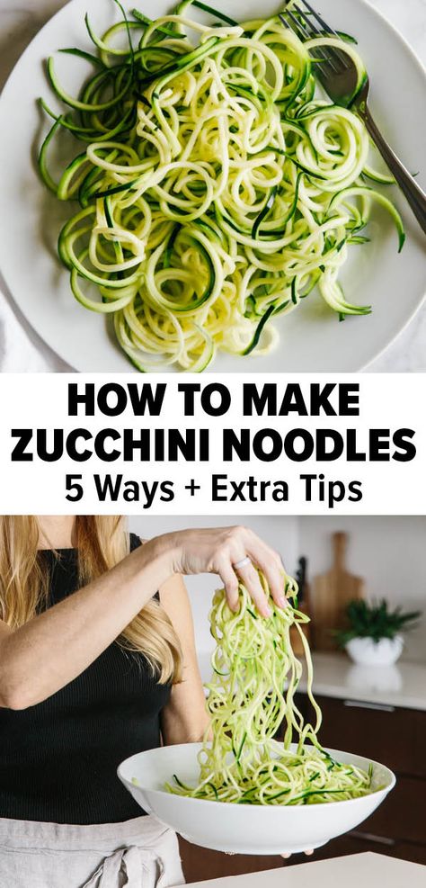 Learn how to cook zucchini noodles perfectly! These 5 methods will help create the perfect delicious zucchini noodle recipes. From zucchini noodles and shrimp to zucchini noodle spaghetti. Your healthy dinner or easy lunch ideas starts here! #zucchininoodlerecipe #zucchinirecipe #easydinnerrecipe Cook Zucchini Noodles, Cook Zucchini, Recipes Zucchini, Traditional Pasta, Zucchini Noodle, Zucchini Noodle Recipes, Fitness Meals, Pastas Recipes, How To Cook Zucchini