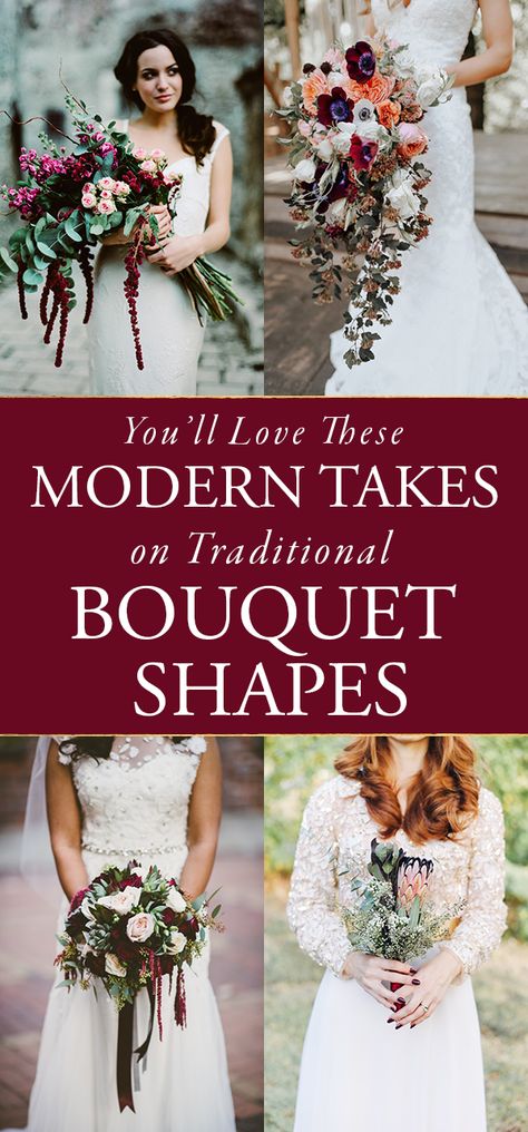 You’ll Love These Modern Takes On Traditional Bouquet Shapes Different Styles Of Bouquets, Wedding Bouquet Shapes Chart, Wedding Bouquets Shapes, Bridal Bouquet Styles Shape, Hand Tied Bouquet Wedding, Bouquet Styles Shape, Fall Wedding Bouquets September, Types Of Bouquets Shapes, Modern Bouquet Wedding