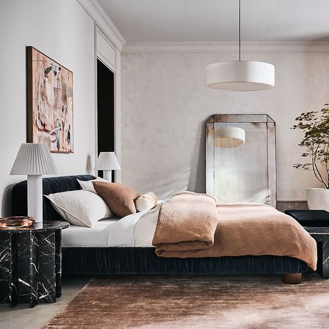 Cb2 Bedroom, Affordable Chandelier, Drum Pendant Light, Marble Side Table, Drum Pendant Lighting, Side Tables Bedroom, Marble Side Tables, Drum Pendant, Contemporary Pendant