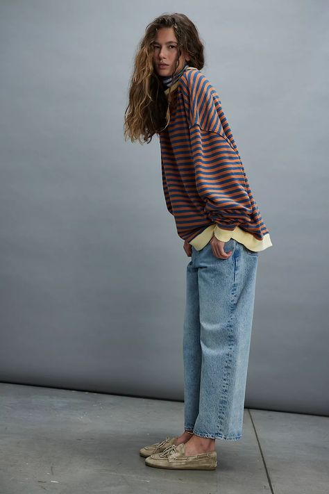 Classic Striped Oversized Crewneck | Free People Stripe Sweatshirt, Striped Crewneck, Oversized Crewneck, Hoodie Top, So Cool, Sweatshirt Fashion, Oversized Fits, Boho Outfits, Drop Shoulder