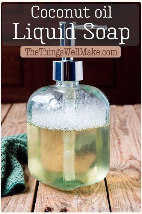 Making your own homemade liquid coconut oil soap is simple, thrifty, and very rewarding. Coconut oil soap provides lots of lather and cleaning power for all purpose cleaning. #coconutoil #soapmaking #naturalskincare #thethingswellmake #miy Homemade Cosmetics Recipes, Liquid Hand Soap Recipe, Make Liquid Soap, Homemade Liquid Soap, Castile Soap Recipes, Hand Soap Recipe, Homemade Hand Soap, Liquid Soap Making, Liquid Coconut Oil