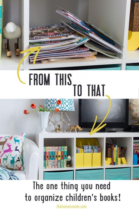 The one thing you need to organize children's books! - The Home I Create Kids Bookshelf Organization, Organizing Kids Books, Wall Bookshelves Kids, Coloring Book Storage, Toddler Room Organization, Organize Kids, Kids Book Storage, Kids Deco, Bookshelf Organization