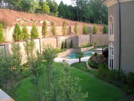 Fresco, Front Gardens, Tall Retaining Wall, Large Backyard Landscaping, Garden Areas, Hgtv Garden, Gabion Wall, Backyard Garden Landscape, Hardscape Design