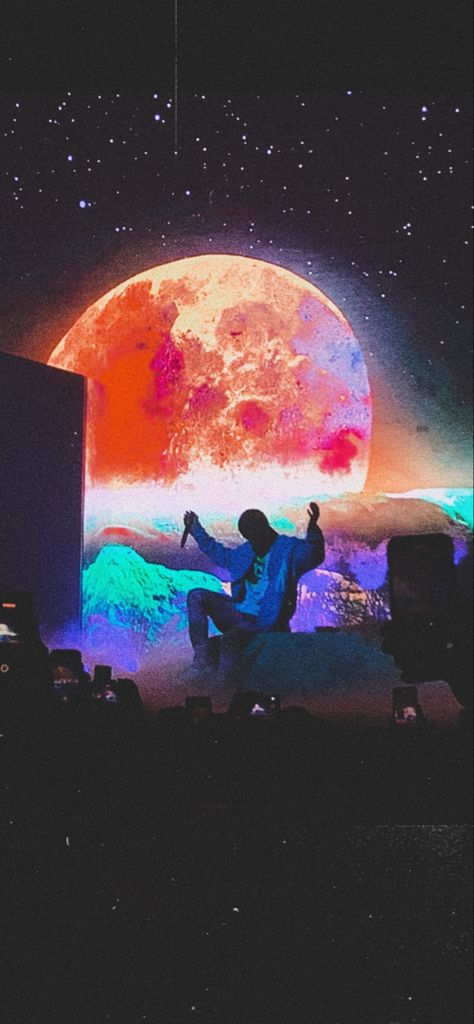 man on the moon, kid cudi, rapper, space, trippy, concert, travis scott, cudi Kid Cudi Wallpaper, Kid Cudi Poster, Travis Scott Concert, Future Rapper, Trippy Aesthetic, Rap Album Covers, Day And Nite, Artsy Aesthetic, What Is An Artist