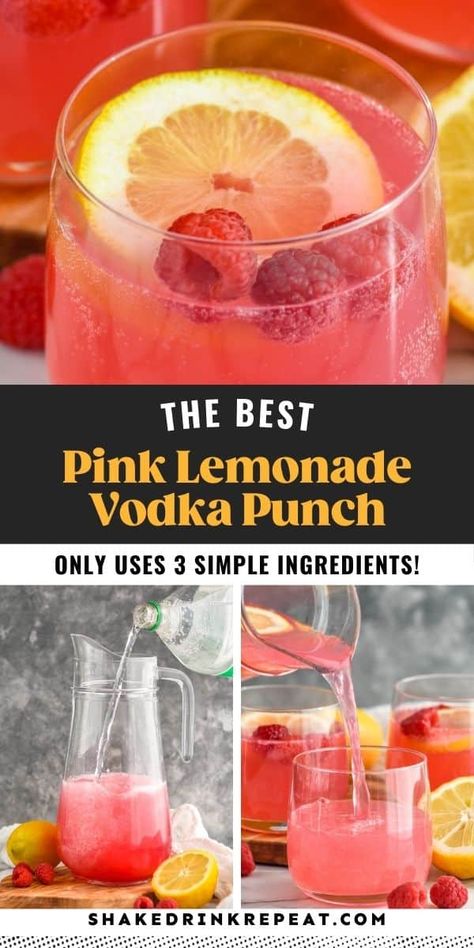 Take your summer beverages to the next level with this tasty Pink Lemonade Vodka Punch. Made with just three ingredients, this refreshing pink drink recipe whips up in a snap and can be stretched to please a crowd. Lemon Drop Punch, Pink Alcohol Punch, Pink Punch Alcoholic, Girly Mixed Drinks Easy, Boozy Lemonade, Punch Alcohol Recipes Party, Pink Vodka Drinks, Lemonade Cocktails For A Crowd, Pink Whitney Drinks