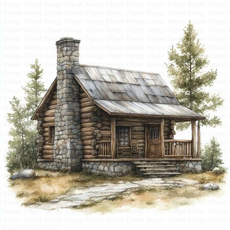 Watercolor Rustic Cabin Clipart 5 High Quality Jpg's Digital Download Woodland Art Digital Prints Paper Craft Scrapbook Images - Etsy Scrapbook Images, Black And White Art Drawing, Woodland Art, Pretty Landscapes, Rustic Cabin, Cabins In The Woods, White Art, Scrapbook Crafts, Favorite Things Gift