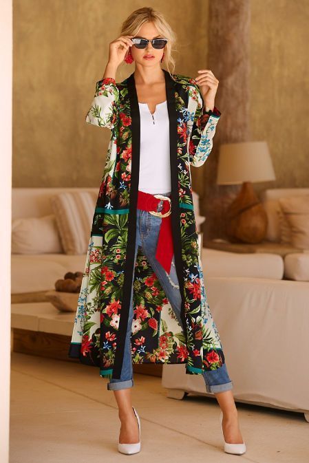 Look Kimono, Kimono Outfits, Open Kimono, Creative Clothing, Printed Kimono, Kimono Outfit, Mode Tips, Mode Kimono, Kimono Duster