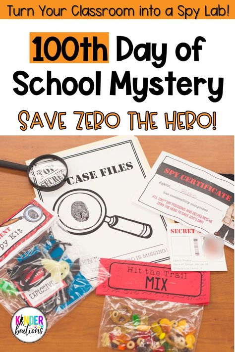 The 100th day of school will soon be here! Get prepared now and celebrate it Secret Agent Style! Read on to find out how you can turn your classroom into a spy lab as your mission is to "Save Zero the Hero!" Everything you need to do is included from how to turn your classroom into a spy lab, how to dress the part, and plenty of (spy-mission) activities to reinforce the concept of the number 100. The perfect 100th Day of school activities for your early elementary classroom. Check it out! 100th Day Of Kindergarten, Tk Classroom, 100th Day Of School Activities, Numbers Activities, 100s Day, Spy Kit, 2nd Grade Activities, Elementary School Classroom, Zero The Hero