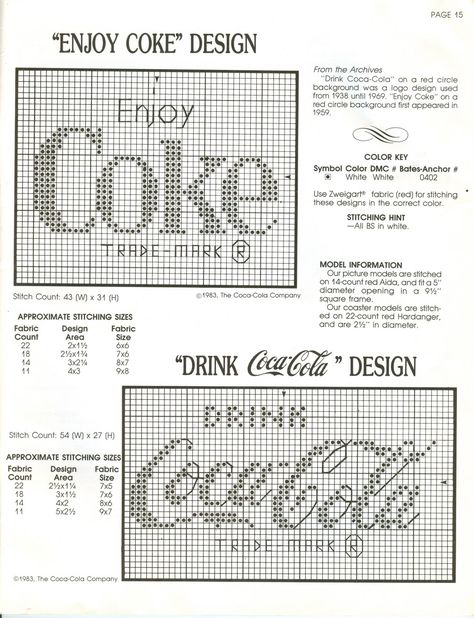 Coca Cola Cross Stitch Freebies, Cross Stitch Kitchen, Plastic Canvas Crafts, Counted Cross Stitch Kits, Cross Stitch Patterns Free, Free Cross Stitch, Canvas Crafts, Plastic Canvas Patterns, Cross Stitch Charts