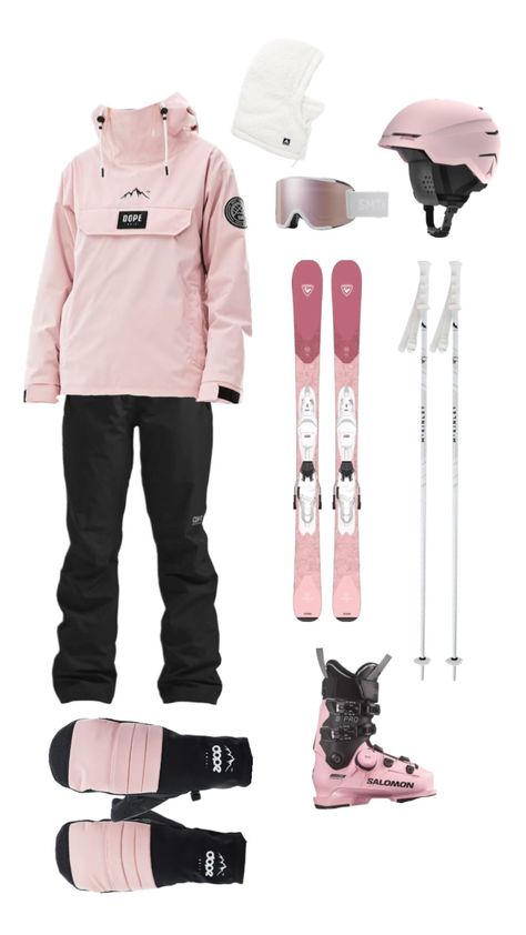 Pink Ski outfit #skiing #winter #pink Pink Snowboard Outfit, Ski Aesthetic Outfits, Pink Ski Outfit, Skii Outfit, Cute Ski Outfits For Women, Pink Snowboard, Cute Ski Outfits, Ski Outfit For Women, Ski Fits