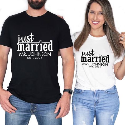 PRICES MAY VARY. Pull On closure Hubby And Wifey Shirts, Bride And Groom Shirts, Mr And Mrs Shirts, Just Married Shirts, Mrs Shirts, Married Shirt, Groom Shirts, Couple Ideas, Small Party