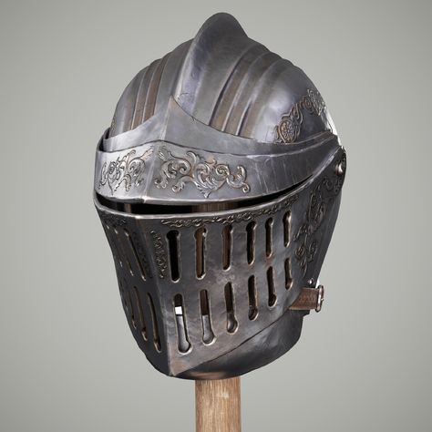 ArtStation - Medieval Helmet Medieval Helmets Design, Medieval Armor Helmet, Knight Helmet Design Art, Types Of Helmets, Sallet Helmet Art, Armet Helmet, Knight Helmet Design, Medieval Mask, Medieval Knight Helmet