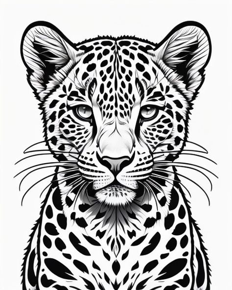 Jaguar Stencil, Leopard Drawing Easy, Leopard Coloring Pages, Leopard Sketch, Cheetah Drawing, Leopard Drawing, Elephant Sketch, Big Cats Drawing, Gem Drawing