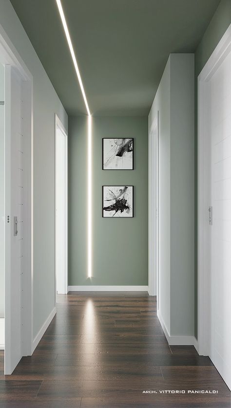 Corridor Colour Ideas, Long Hallway Color Ideas, Colourful Corridor, Small Corridor Design, Hall Wall Colour, Hall Colour Ideas, Corridors Design Home, Corridor Ideas, Hall Colour