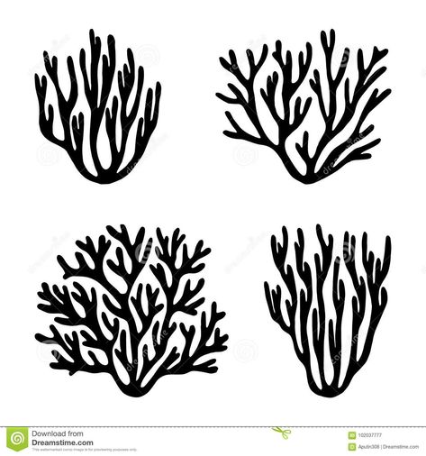 Illustration about Sea corals and seaweed black silhouette vector isolated. Illustration of isolated, corals, underwater - 102037777 Coral Drawing, Sea Corals, Kunst Inspo, Sea Plants, Coral Art, Punch Needle Patterns, Sea Coral, Black Silhouette, Coral Reef