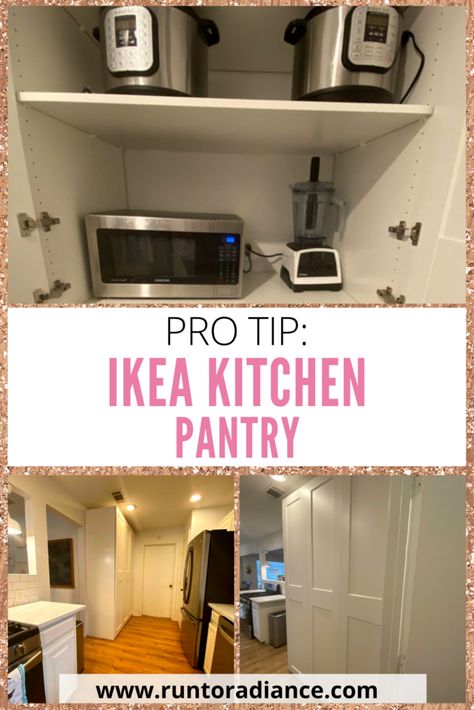 Kitchen Remodel Money-Saving Tip: Ikea Pantry Cabinet Tall Pantry Cabinet Ikea, Ikea Pantry With Countertop, Ikea Kitchen Pantry Ideas, Stand Alone Kitchen Pantry Ikea, Walk In Pantry With Ikea Cabinets, Pantry Using Ikea Cabinets, Ikea Pantry Cupboard, Ikea Sektion Pantry Hack, Diy Tall Kitchen Cabinets