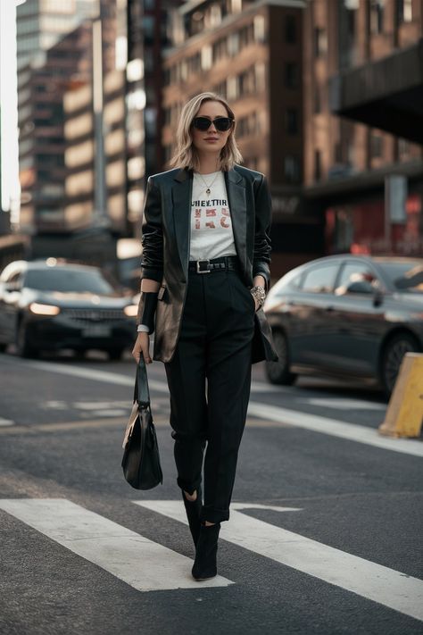 10 Edgy Work Outfits: Perfect Blend of Bold and Professional! – fashionbylina.com Bold Edgy Style, Rock Chic Office Outfit, Cool Professional Outfits, Rock Business Work Outfits, Edgy Outfit Inspiration, Casual Goth Work Outfits, Edgy Fall Outfits 2024, Corporate Rocker Fashion, Edgy Interview Outfit