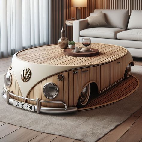 Volkswagen Inspired Coffee Table 😆 Volkswagen Beetle Decor, Coffee Table Designs, Weird Furniture, Camper Interior Design, Table Designs, Cool Coffee Tables, Creative Furniture, Vw Beetle, Coffee Table Design