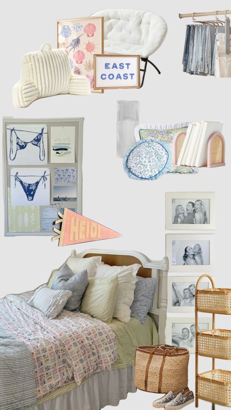 Dorm Room Shuffles, Costal Granddaughter Dorm Room Decor, College House Aesthetic, White Dorm Room, Sorority Room, Dorm Themes, College Dorm Room Inspiration, Blue Dorm, Dorm Room Styles