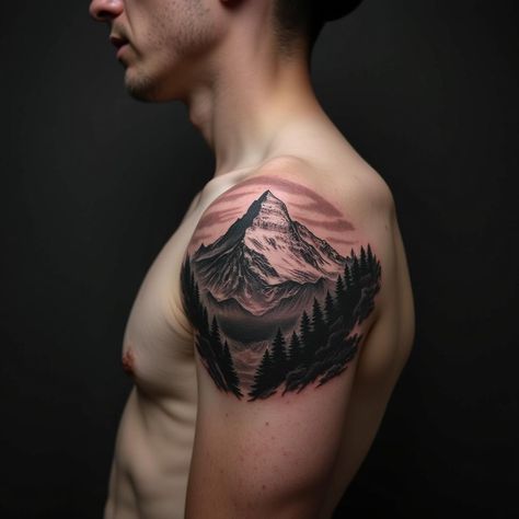 Capture the awe-inspiring beauty of nature with a mountain tattoo on your shoulder, symbolizing perseverance, strength, and the journey through life. These majestic designs offer a powerful reminder of the challenges you've overcome and the peaks yet to be conquered. Check more at https://tattooshopped.com/13-mountain-tattoo-on-shoulder-majestic-and-meaningful-designs/ Shoulder Mountain Tattoo, Libra Sign Tattoos, Leo Sign Tattoo, Wrist Band Tattoo, Knife Tattoo, Octopus Tattoos, Jellyfish Tattoo, Paw Tattoo, Ocean Tattoos