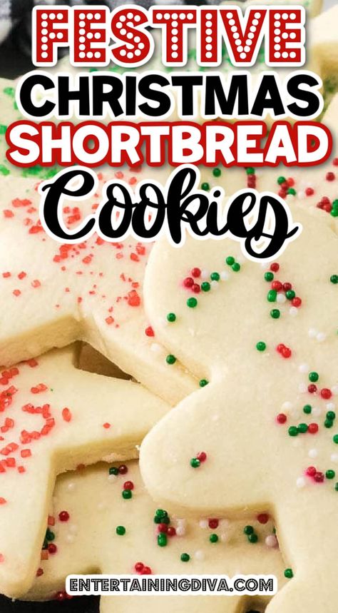 Easy Shortbread Christmas Cookies With Sprinkles Short Bread Christmas Cookie, Decorating Shortbread Cookies, Traditional Shortbread Cookies, Christmas Tree Shortbread Cookies, Easy Christmas Shortbread Cookies, Shortbread Cookies Cutout, Best Rolled Shortbread Cookies, Shortbread Cutout Cookie Recipe, Cutout Shortbread Cookies