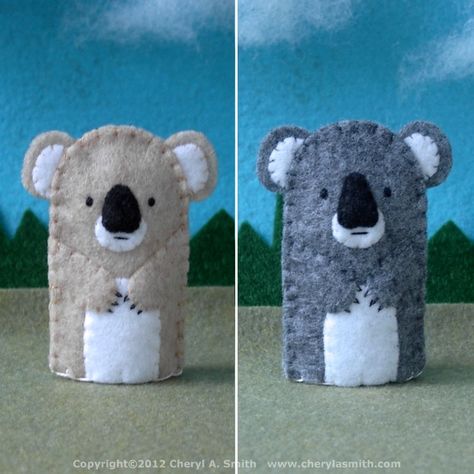 koala bear finger puppet Koala Puppet, Bear Finger Puppet, Felt Koala, Preschool Creative Art, Finger Puppet Patterns, Felt Puppets, Glove Puppets, Bear Felt, Baby Mobil