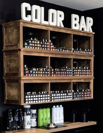 Moody Hair Salon Decor, Small Hair And Nail Salon Ideas, Small Salon Station Ideas, Corner Shelves For Plants, Corner Shelves Nursery, Corner Open Shelves, Mini Salon Ideas, Salon Decor Studio, Wall Shelves Ideas