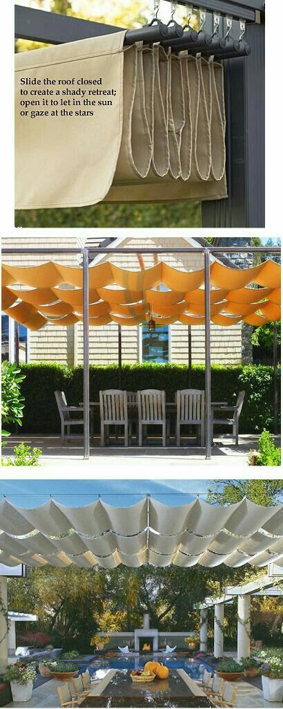 Pergola Shade Diy, Retractable Shade, Backyard Shade, Retractable Pergola, Pergola Ideas, Pergola Design, Pergola Canopy, Wooden Pergola, Patio Shade