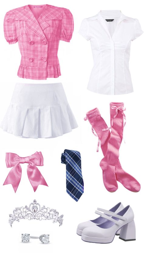 Barbie Inspired Fits, Girly Kpop Outfit, Barbie Outfit Inspo Aesthetic, Schoolcore Outfit, Red And Pink Outfits For Women, Barbie Outfit Inspiration, Stage Outfits Pink, Barbie Inspired Outfits Casual, Hyper Feminine Aesthetic Outfits