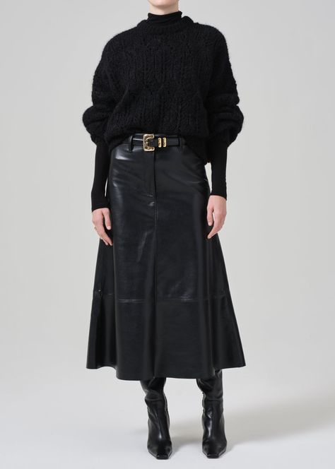 Cassia Leather Skirt in Black Long Black Leather Skirt Outfit, Black Leather Skirt Outfit, Leather Skirt Outfit, Panel Skirt, High Rise Skirt, Leather Panel, Paneled Skirt, Black Leather Skirts, Skirt Belt