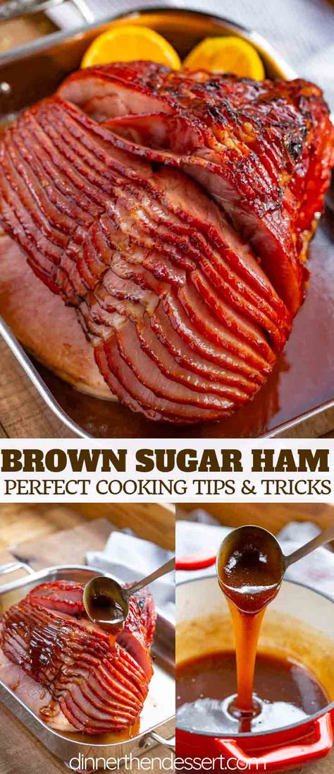 Christmas Ham, Orange Dinner, Sugar Ham, Brown Sugar Ham, Ham Recipes Baked, Holiday Dinner Recipes, Honey Baked Ham, Brown Sugar Glaze, Apple Cobbler