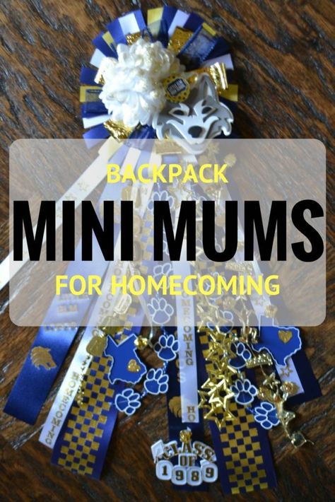 Mini backpack mums are the perfect way for the littles to get in on the Texas Homecoming tradition. Complete how to instructions to make your own. How To Make Mums, Mini Mums, Unique Homecoming Mums, Texas Mums, Homecoming Mums Senior, Football Mums, Homecoming Corsage, Texas Homecoming Mums, Homecoming Spirit